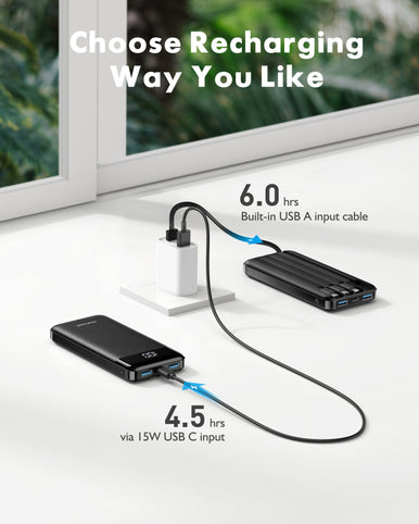 Charmast 2-Pack | Built-in Cables | 10000mAh LED Display Power Bank