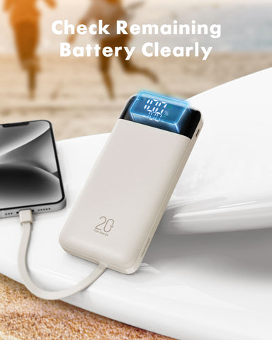 Charmast 20000mAh Power Bank with Built-in Cables | USB C Battery Pack