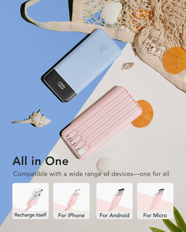 Charmast 20000mAh Power Bank with Built-in Cables | USB C Battery Pack