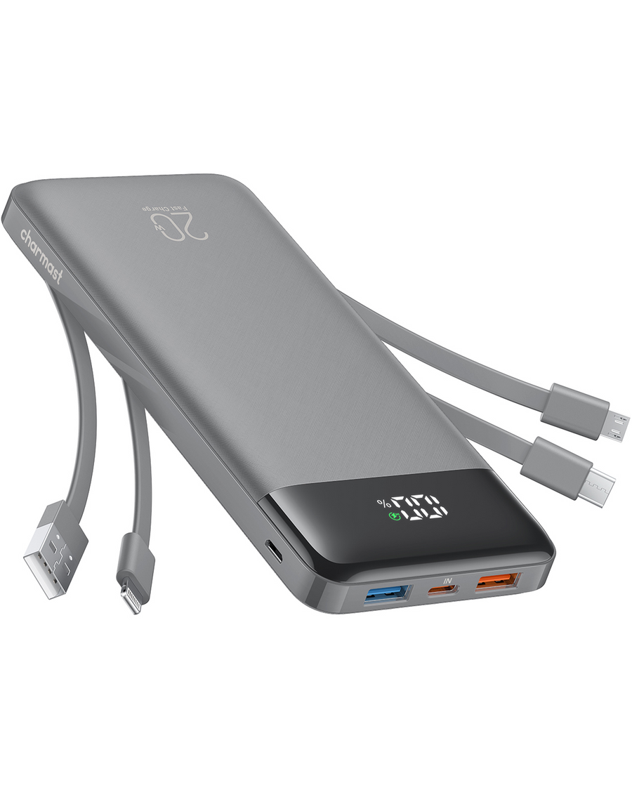 Charmast 20000mAh Power Bank with Built-in Cables | USB C Battery Pack