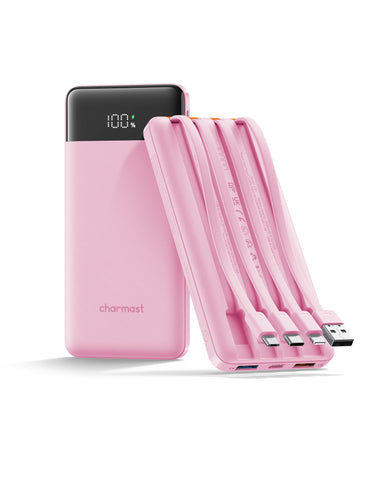 Charmast 10000mAh 22.5W Built-in Cables | Ultra Slim | LED Display Power Bank