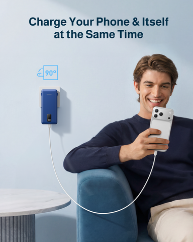 10000mAh Portable Charger with AC Plug and Built-in Cables
