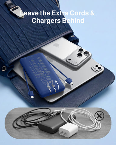 10000mAh Portable Charger with AC Plug and Built-in Cables