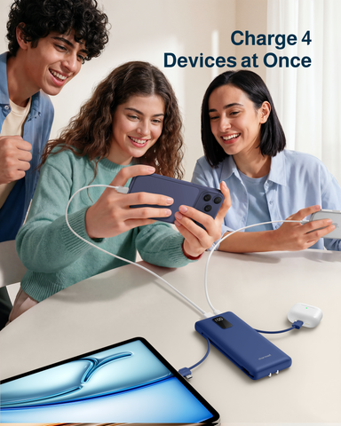 10000mAh Portable Charger with AC Plug and Built-in Cables