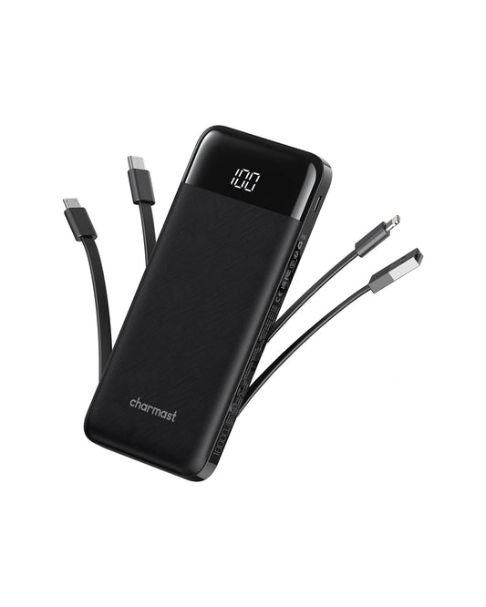Charmast 10000mAh Built-in Cables | Ultra Slim | LED Display Power Bank
