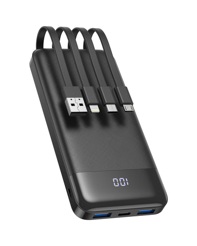 Charmast 10000mAh Built-in Cables | Ultra Slim | LED Display Power Bank