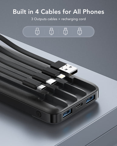 Charmast 10000mAh Built-in Cables | Ultra Slim | LED Display Power Bank