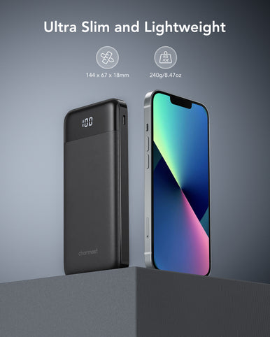 Charmast 10000mAh Built-in Cables | Ultra Slim | LED Display Power Bank
